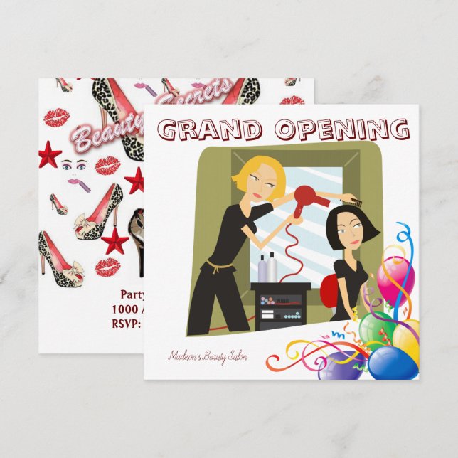 Inbjudningskort för öppning av skönhetssalong (Fram/baksida)