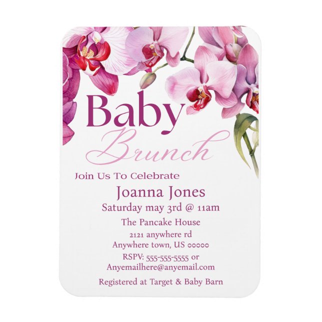Inbjudningskort för Orchid Baby Brunch/Baby Shower Magnet (Vertikal)