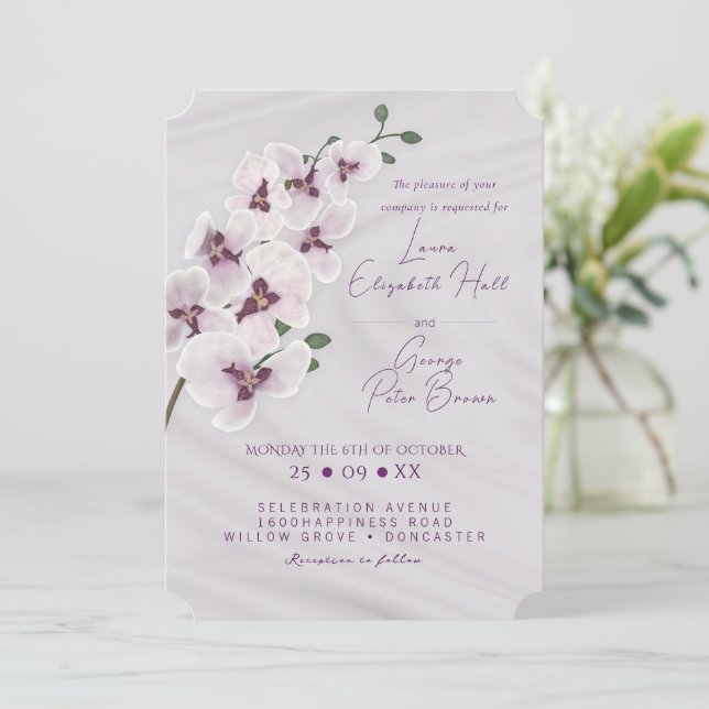 Inbjudningskort för Orchid gren rosa-bröllop (Stående Fram)