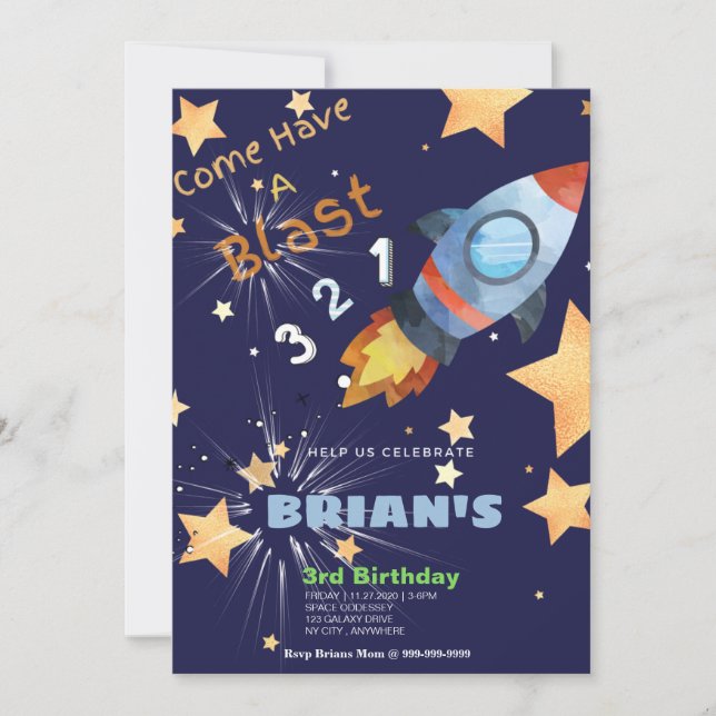 Inbjudningskort för Outta Space Birthday (Framsida)