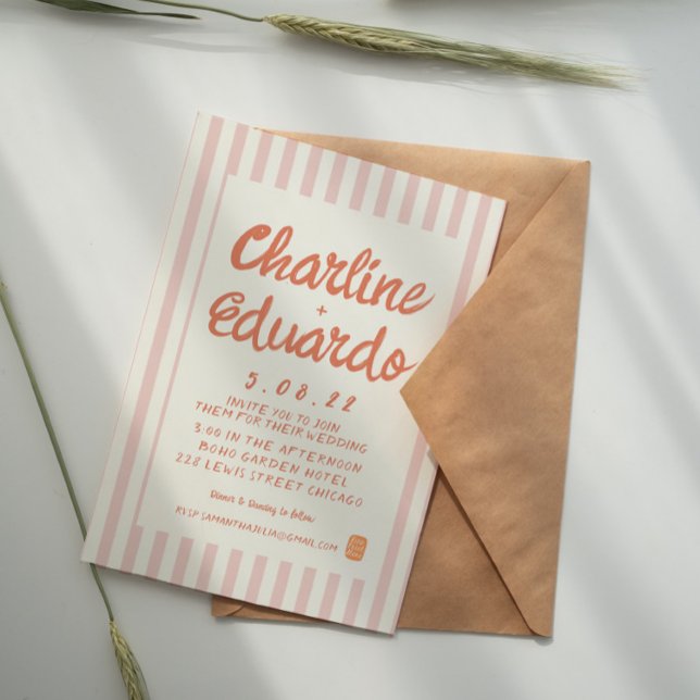 Inbjudningskort för Pastel Retro-bröllop för hands (Skapare uppladdad)
