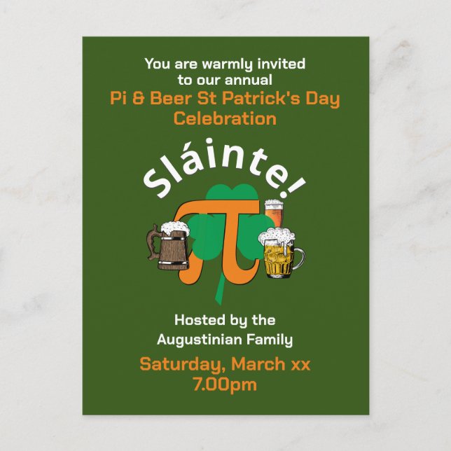 Inbjudningskort för PI- OCH ÖVRIGA ST PATRICKS DAY (Framsida)