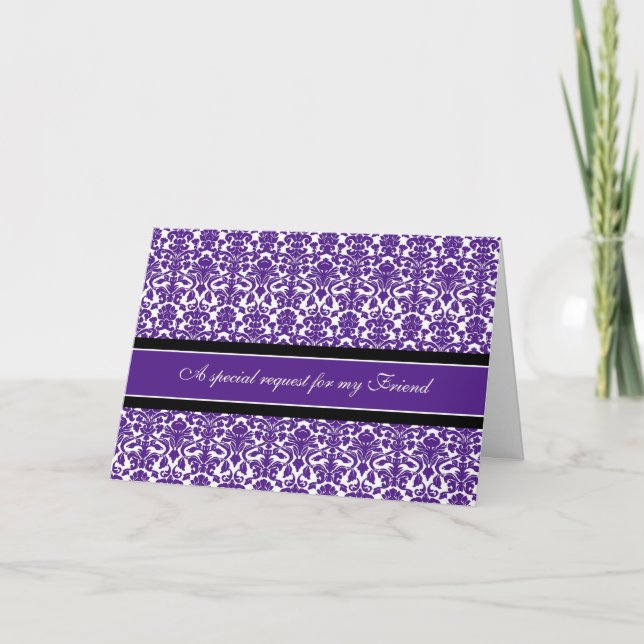 Inbjudningskort för Plum Damask Friend Bridesmaid (Framsida)