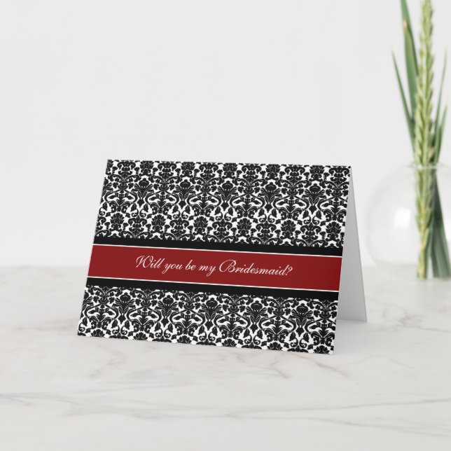 Inbjudningskort för Red Damask Bridesmaid (Framsida)