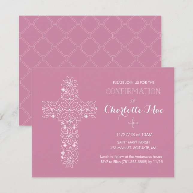 Inbjudningskort för Religiösa av bekräftelse för f (Fram/baksida)