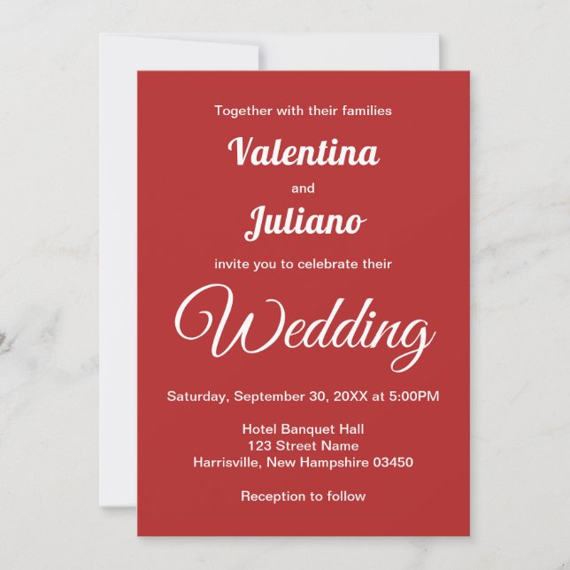 Inbjudningskort för rödbröllop (Framsida)
