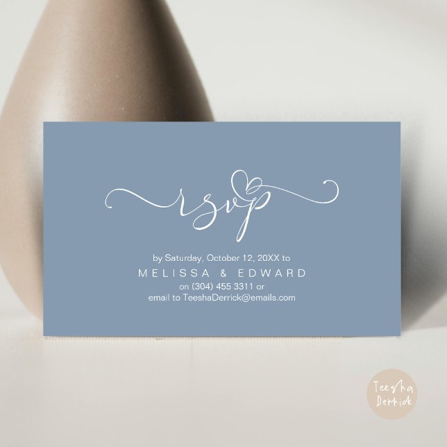 Inbjudningskort för romsk Bröllop OSA (Romantic Wedding RSVP Dinner Invitation Card, Modern Online Phone Email Website Reminder Dusty Blue)