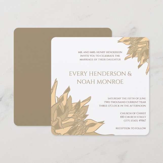 Inbjudningskort för Rosa Beeswax Gult Coral Blommi (Fram/baksida)