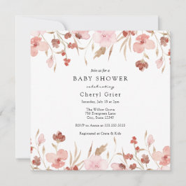 Inbjudningskort för rosa Blommigt Baby Shower