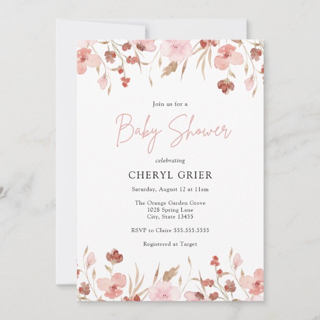 Inbjudningskort för rosa Blommigt Girl Baby Shower (Framsida)