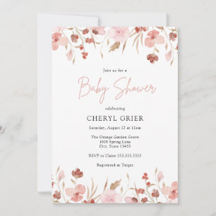 Inbjudningskort för rosa Blommigt Girl Baby Shower
