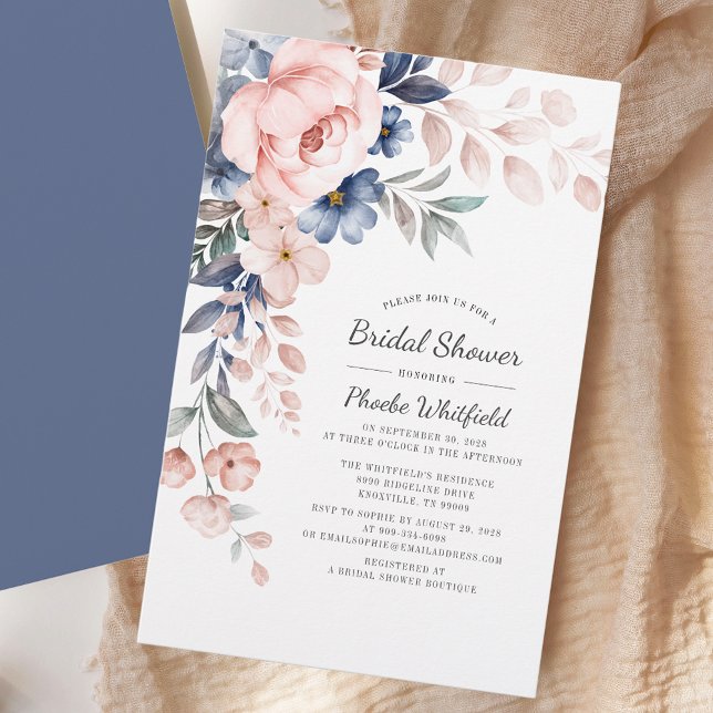 Inbjudningskort för Rosa Blommigt i modern Möhippa Brevpapper (Pink Floral Script Bridal Shower Invitation Stationery)