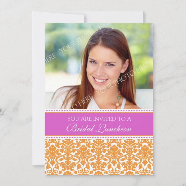 Inbjudningskort för Rosa Damask Photo Möhippa Lunc (Framsida)