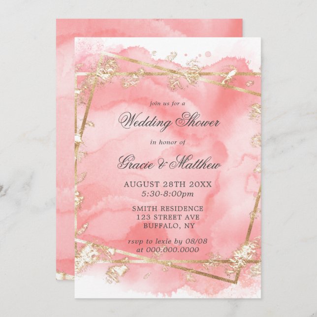 Inbjudningskort för  Rosa Guld Fairytale Möhippa (Fram/baksida)