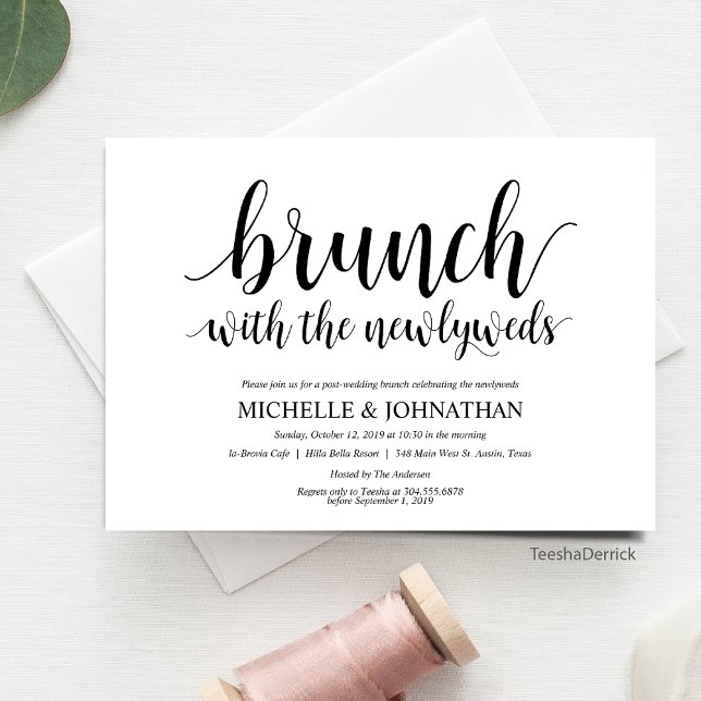 Inbjudningskort för Rustic Post Bröllop Brunch (Brunch With The Newlyweds, Post Wedding Elopement Celebration Invitation Card)
