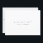 Inbjudningskort för skriptblått och vitt Bachelor-<br><div class="desc">Det här eleganten innehåller ett dammigt blått och vitt inbjudningskort för bachelor-partiet med modernt skript och ren text för en enkel och snyggt design som du kommer att använda i kärlek. Lägg till anpassningsbar om du vill ha ytterligare information som behövs för gästerna. Du kan gärna skicka meddelanden till mig...</div>