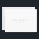 Inbjudningskort för skriptblått och vitt Bachelor-<br><div class="desc">Det här eleganten innehåller ett dammigt blått och vitt inbjudningskort för bachelor-partiet med modernt skript och ren text för en enkel och snyggt design som du kommer att använda i kärlek. Lägg till anpassningsbar om du vill ha ytterligare information som behövs för gästerna. Du kan gärna skicka meddelanden till mig...</div>