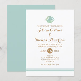 Inbjudningskort för Snäcka Watercolor Aqua Wedding