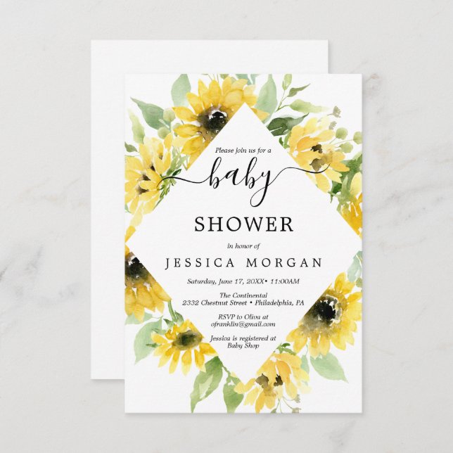 Inbjudningskort för Solrosskjortor för babykläder (Fram/baksida)