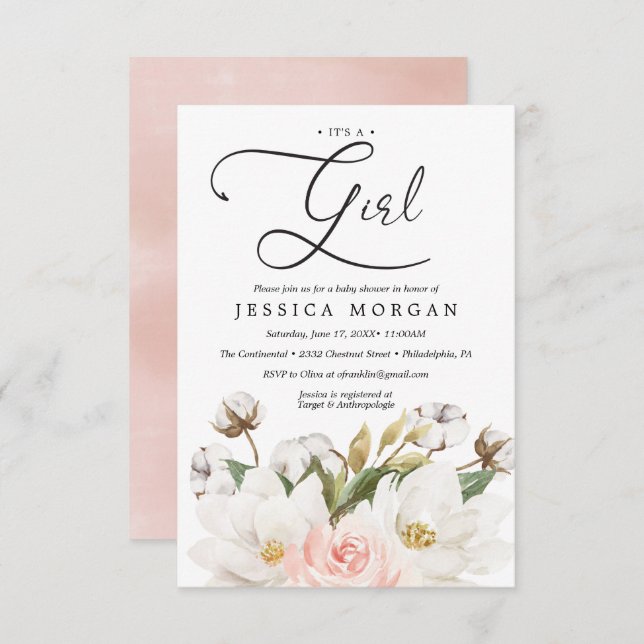 Inbjudningskort för storbomull, babykläder (Fram/baksida)