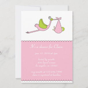 Inbjudningskort för Stork Girl Baby Shower