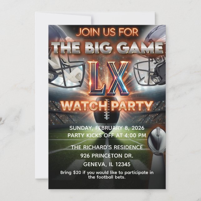 Inbjudningskort för Super Bowl-firande | Redigerba (Framsida)