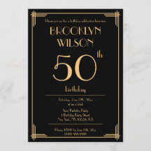 Inbjudningskort för svart Underbar Gatsby Art Deco