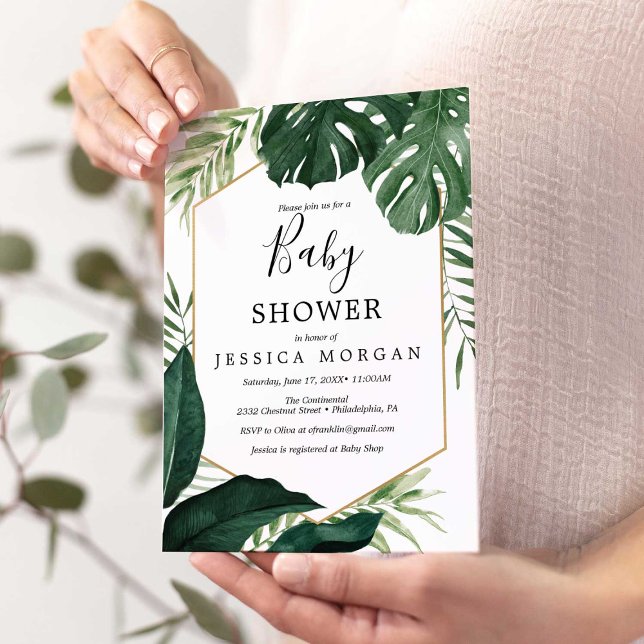 Inbjudningskort för Tropical Monstera Baby Shower (Skapare uppladdad)