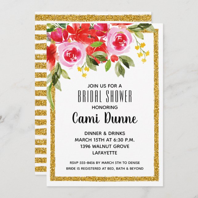 Inbjudningskort för vattenfärgen Blommigt och Glit (Fram/baksida)