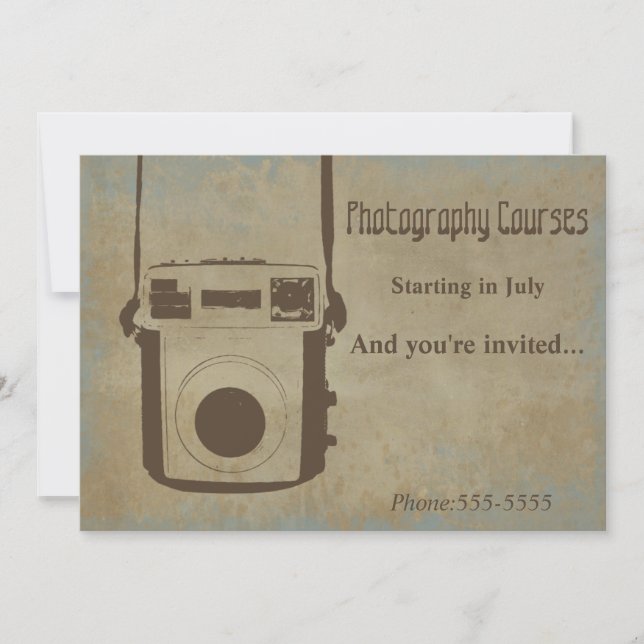 Inbjudningskort för vintage Camera Photography Kur (Framsida)