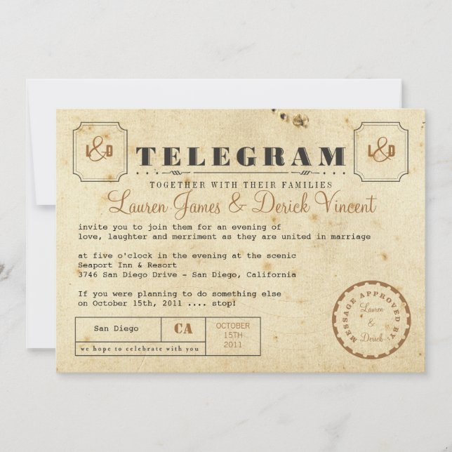Inbjudningskort för vintagens telegram (Framsida)