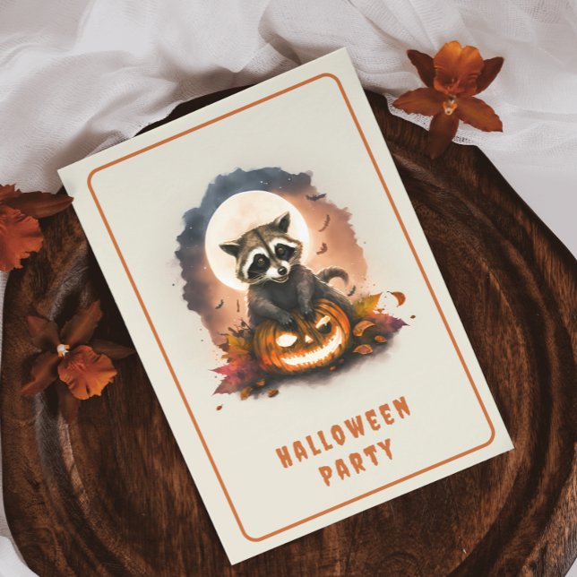 Inbjudningskort för Watercolor Raccoon Halloween (Skapare uppladdad)