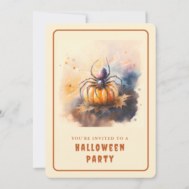 Inbjudningskort för Watercolor Spider Halloween (Framsida)