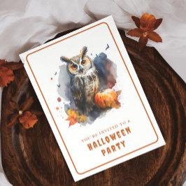 Inbjudningskort för Watercolor Uggla Halloween