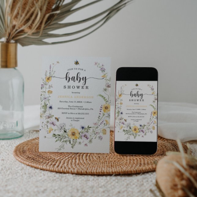 Inbjudningskort för Wildblombi Bee Baby Shower (Skapare uppladdad)