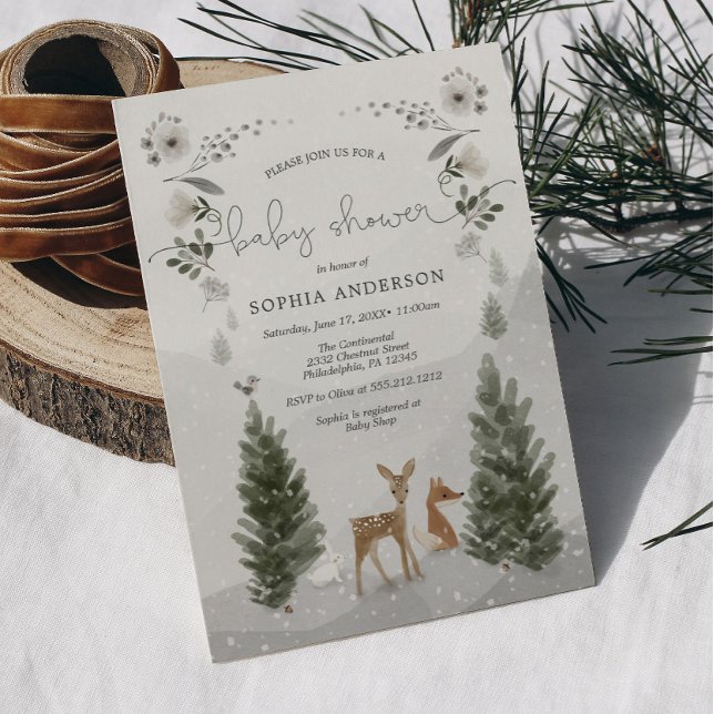 Inbjudningskort för Winter Boho Woodland Baby Show (Winter Boho Woodland Baby Shower Invitation)