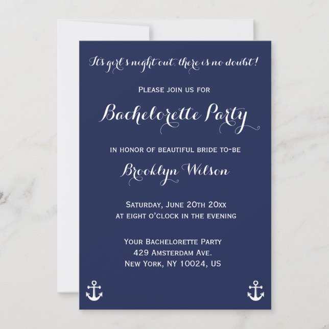Inbjudningskort från Nautical Navy Blue Bacheloret (Framsida)