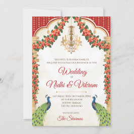 Inbjudningskort med indisk påfågel & hinduiska brö