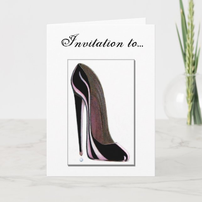 Inbjudningskort - svart stiletto-sko (Framsida)