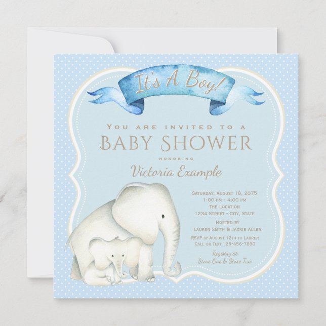 Inbjudningskort till baby shower för pojke med ele (Framsida)