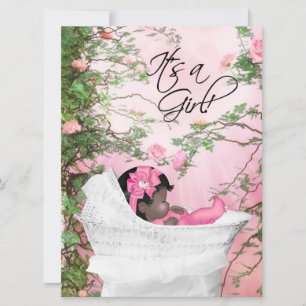 Inbjudningskort till babyfest för flicka med rosa