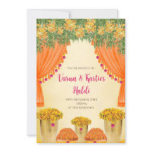 Inbjudningskort till indisk bröllops Haldi-ceremon