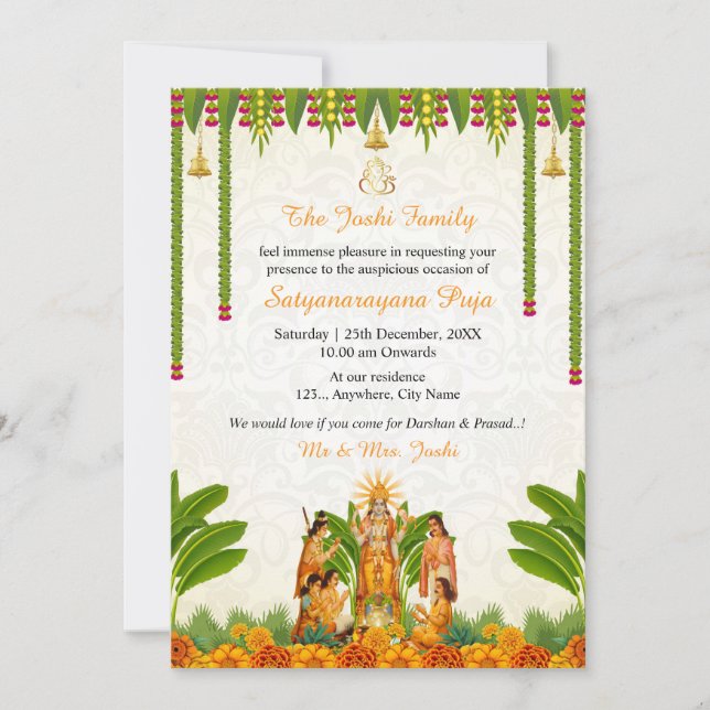 Inbjudningskort till Satyanarayan Bhagwan Katha (Framsida)