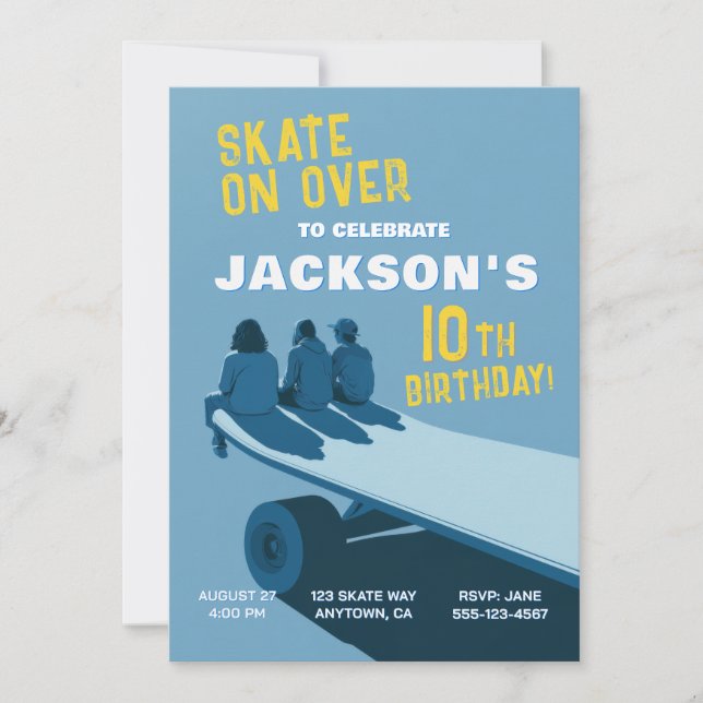 Inbjudningskort till skateboardfest (Framsida)