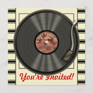 Inbjudningskort till Vintage Vinylskiva-fest