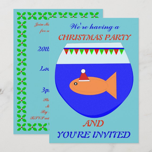 Inbjudningskorten Anpassningsbarna Jul Party Goldf Inbjudningar (Fram/baksida)