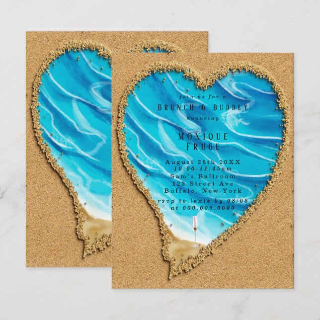 Inbjudningskorten Beach och Sand Heart Brunch & Bu Inbjudningar (Fram/baksida)