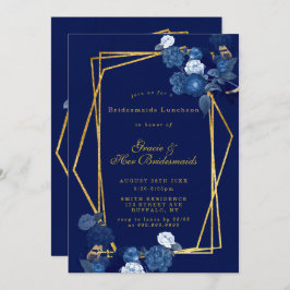 Inbjudningskorten Blue & Guld Blommigt Bridesmaids