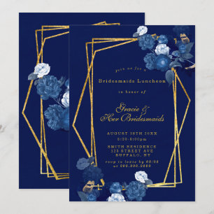 Inbjudningskorten Blue & Guld Blommigt Bridesmaids