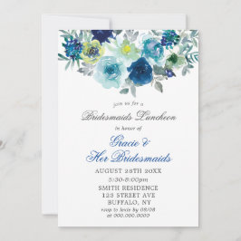 Inbjudningskorten Blue Teal Paint Peony Bridesmaid